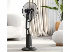 Ventilador de pedestal refrigerado por agua con niebla ajustable, 3 velocidades, tanque de 3 L, oscilación de 75°, (50x40x125cm) Negro New