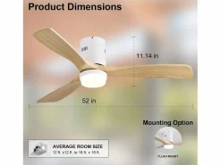 Ventilador de techo de 52 pulgadas - Ventilador de techo de 3 aspas con luces LED - Control remoto de 6 velocidades - para sala de estar Blanco Best