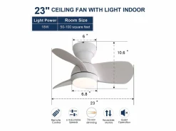 Ventilador de techo de 23 pulgadas ---- Ventilador de techo con luz LED y 3 aspas de ABS --- para dormitorio Blanco