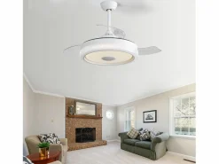 Ventilador de techo de 2 pulgadas - Ventilador de techo con iluminación LED y reproductor de música Bluetooth - para sala de estar y dormitorio Blanco Clearance