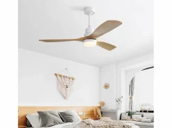 Ventilador de Techo - Ventilador de Techo con Luz LED y Control Remoto de 6 Velocidades - 3 aspas de madera - para Sala de estar^ Outlet