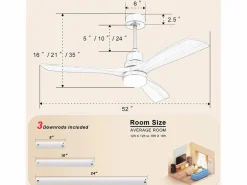 Ventilador de Techo - Ventilador de Techo con Luz LED y Control Remoto de 6 Velocidades - 3 aspas de madera - para Sala de estar^ Outlet