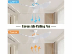 OKWISH Ventilador de techo con control remoto de 6 velocidades y aspas de ABS para dormitorio y sala de estar. Blanco New