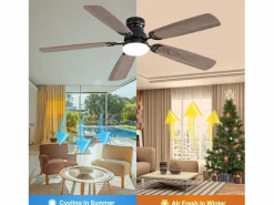 Ventilador de techo clásico de 52 pulgadas con iluminación LED regulable, 5 aspas, 6 velocidades y control remoto, motor de CC, MDF, (132 x 132 x 49 cm)^ Best