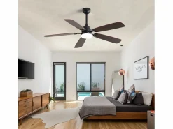 Ventilador de techo clásico de 52 pulgadas con iluminación LED regulable, 5 aspas, 6 velocidades y control remoto, motor de CC, MDF, (132 x 132 x 49 cm)^ Best