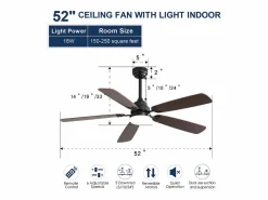 Ventilador de techo clásico de 52 pulgadas con iluminación LED regulable, 5 aspas, 6 velocidades y control remoto, motor de CC, MDF, (132 x 132 x 49 cm)^ Best