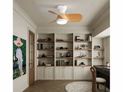 OKWISH Ventilador de techo color madera con luces LED regulables y 3 aspas de ABS para dormitorios y salones. Color natural claro New