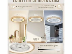 Ventilador de techo con iluminación LED, 6 aspas reversibles, mando a distancia, modo RGB, 40W, madera natural (50x50x22,5cm) Color natural claro Discount