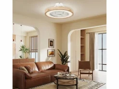 Ventilador de techo con iluminación LED, 6 aspas reversibles, mando a distancia, modo RGB, 40W, madera natural (50x50x22,5cm) Color natural claro Discount