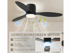 Ventilador de techo con iluminación LED, motor DC reversible, 3 aspas, 6 velocidades, mando a distancia, (115x115x20cm)^ Best