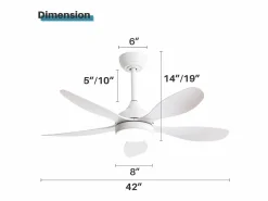 Ventilador de techo con luz, mando a distancia, 6 velocidades, motor DC reversible, ABS, (106,6x106,6x47,5 cm) Blanco Discount