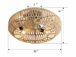 Hauss Spole Aire Acondicionado, Ventilación|Ventilador de techo con pantalla de cuerda de yute de 56 cm, 7 aspas con luz, 6 velocidades, motor CC reversible, luz natural