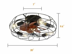 OKWISH Aire Acondicionado, Ventilación|Ventilador de techo de 20" - Ventilador de techo interior de 7 aspas con bombilla - Control remoto de 6 velocidades