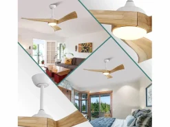OKWISH Aire Acondicionado, Ventilación|Ventilador de techo de 52" con 6 velocidades y luz, 3 aspas de madera, para sala y oficina