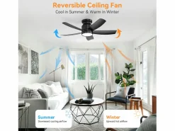 Ventilador de techo de 42 pulgadas con iluminación LED de 18 W, control remoto, 5 aspas de ABS, motor CC reversible, color (106,68 x 106,68 x 23,11 cm)^ Best