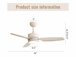 Aire Acondicionado, Ventilación|Ventilador de techo de 46 pulgadas con luces, 3 aspas de ABS, motor de CC de 6 velocidades, control remoto, (116,8 x 116,8 x 54 cm)