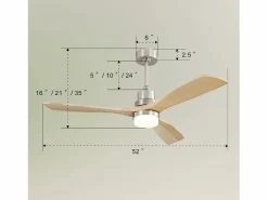 Ventilador de techo de 52 pulgadas - Ventilador de techo con luz LED y control remoto - 6 velocidades, 3 aspas - para sala de estar^ Online