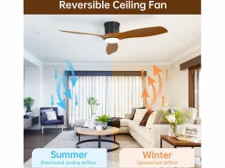 Aire Acondicionado, Ventilación|Ventilador de techo de 52 pulgadas con mando a distancia, 3 aspas ABS, LED regulable de 18 W, 3 colores, función reversible, (132 x 132 x 22,86 cm)