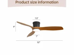 Aire Acondicionado, Ventilación|Ventilador de techo de 52 pulgadas con mando a distancia, 3 aspas ABS, LED regulable de 18 W, 3 colores, función reversible, (132 x 132 x 22,86 cm)