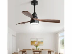 Ventilador de techo de 48 pulgadas con 3 aspas de madera maciza, control remoto, motor CC reversible y ahorro de energía, (122 x 122 x 39 cm) Negro Best