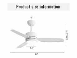 Aire Acondicionado, Ventilación|Ventilador de techo de 46 pulgadas con luces, 3 aspas de ABS, motor de CC de 6 velocidades, (116,8 x 116,8 x 54 cm)