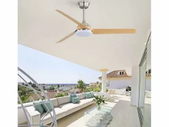 Ventilador de techo de 52 pulgadas con luz LED de 22 W, 3 aspas de ABS, control remoto, níquel cepillado, ideal para sala de estar (132 x 132 x 36,5 cm) Amarillo Hot