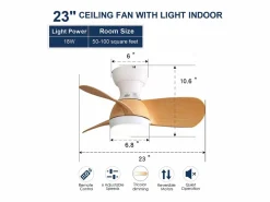 Aire Acondicionado, Ventilación|Ventilador de techo de madera clara de 23 pulgadas - Ventilador de techo con luz LED y 3 aspas de ABS - para dormitorio