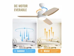OKWISH Ventilador de techo de madera - Ventilador de techo para sala de estar con 6 velocidades y 3 aspas de ABS - Iluminación LED Color natural claro Outlet