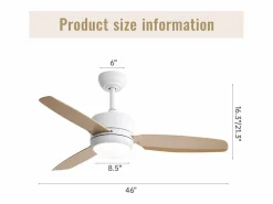 OKWISH Ventilador de techo de madera - Ventilador de techo para sala de estar con 6 velocidades y 3 aspas de ABS - Iluminación LED Color natural claro Outlet