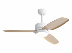 OKWISH Ventilador de techo de madera - Ventilador de techo para sala de estar con 6 velocidades y 3 aspas de ABS - Iluminación LED Color natural claro Outlet