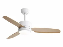 OKWISH Ventilador de techo de madera - Ventilador de techo para sala de estar con 6 velocidades y 3 aspas de ABS - Iluminación LED Color natural claro Outlet