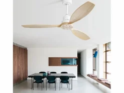 Ventilador de techo de madera de 52 pulgadas - Ventilador de techo con control remoto, 6 velocidades y 3 aspas - para sala de estar Blanco Online