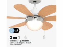 Aire Acondicionado, Ventilación|Ventilador de techo Geneva 6030W Universal Blue 50W 6 aspas reversibles /natural Ø76 cm