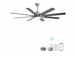 Aire Acondicionado, Ventilación|Ventilador de techo inteligente de 66" con luz LED ajustable, 8 aspas, ABS, níquel cepillado, motor CC reversible (167,64 x 167,64 x 35,56 cm)