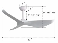Ventilador de techo interior de 52 pulgadas con control remoto de 6 velocidades, 3 aspas de ABS, motor CC reversible, (132 x 132 x 30 cm) Blanco Clearance