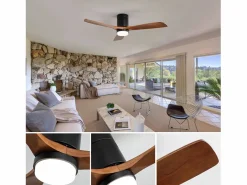 Ventilador de techo interior con luz, 3 palas de madera maciza, motor silencioso y reversible, mando a distancia, (132x132x30 cm)^ Clearance