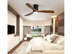 Ventilador de techo interior con luz, 3 palas de madera maciza, motor silencioso y reversible, mando a distancia, (132x132x30 cm)^ Clearance