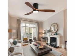 Ventilador de techo interior con luz, 3 palas de madera maciza, motor silencioso y reversible, mando a distancia, (132x132x30 cm)^ Clearance