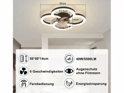 NETTLIFE Ventilador de techo LED con iluminación - 40 W, silencioso, , con control remoto, temporizador regulable de 6 velocidades Negro Outlet