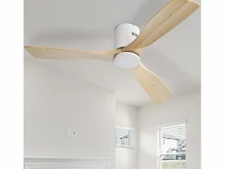 Ventilador de techo moderno de madera - Ventilador de techo de 52" con 3 aspas - Motor de CC reversible y silencioso - Para sala de estar^OKWISH Sale