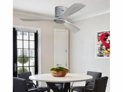 OKWISH Ventilador de techo moderno - Ventilador de techo de 52" con 3 aspas - Motor de CC reversible y silencioso - Para sala de estar Plateado New