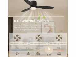 Ventilador de techo - Ventilador de techo con luz LED y 3 aspas - 6 velocidades - para dormitorios Negro Discount