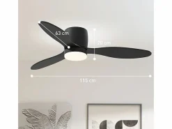 Ventilador de techo - Ventilador de techo con luz LED y 3 aspas - 6 velocidades - para dormitorios Negro Discount