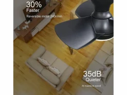 OKWISH Ventilador de techo con luces LED regulables y 3 aspas de ABS para dormitorios y salones. Negro Hot