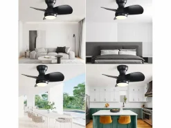 OKWISH Ventilador de techo con luces LED regulables y 3 aspas de ABS para dormitorios y salones. Negro Hot