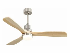 OKWISH Ventilador de techo para sala de estar - con luz LED regulable y control remoto de 6 velocidades - 3 aspas de madera Color natural claro Clearance