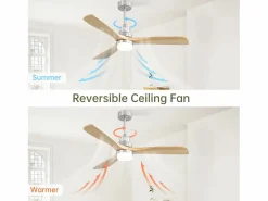 OKWISH Ventilador de techo para sala de estar - con luz LED regulable y control remoto de 6 velocidades - 3 aspas de madera Color natural claro Clearance