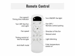OKWISH Ventilador de techo para sala de estar - con luz LED regulable y control remoto de 6 velocidades - 3 aspas de madera Color natural claro Clearance