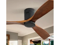 Ventilador de techo silencioso de 52 pulgadas, motor CC reversible, aspas de madera tallada, control remoto, sin luz, color (132 x 132 x 24,5 cm) Negro Online