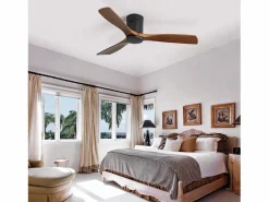 Ventilador de techo silencioso de 52 pulgadas, motor CC reversible, aspas de madera tallada, control remoto, sin luz, color (132 x 132 x 24,5 cm) Negro Online